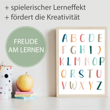 Laden Sie das Bild in den Galerie-Viewer, ABC Kinderposter 2er Set Alphabet Lernposter Buchstaben & Zahlen | Kinderzimmer Wandbilder Kindergarten Grundschule Kinder Lernhilfe Poster