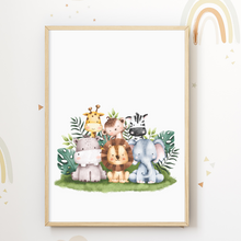 Laden Sie das Bild in den Galerie-Viewer, Safari Tiere Kinderzimmer Bild DIN A4 Poster Babyzimmer Wandbild Dekoration