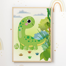 Laden Sie das Bild in den Galerie-Viewer, Dinosaurier Bilder 3er Set DIN A4 Kinderzimmer Dino Wandbilder Babyzimmer Poster Dekoration