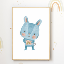 Laden Sie das Bild in den Galerie-Viewer, Niedliche Waldtiere 6er Set Kinderzimmer Bilder DIN A4 Wandbilder Deko Babyzimmer Poster - Hase Bär Waschbär Fuchs