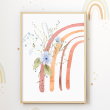 Laden Sie das Bild in den Galerie-Viewer, Regenbogen Blumen Bilder 3er Set DIN A4 Kinderzimmer Wandbilder Babyzimmer Poster Dekoration