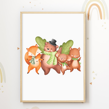 Laden Sie das Bild in den Galerie-Viewer, Fröhliche Waldtiere Kinderzimmer Bild DIN A4 Poster Babyzimmer Wandbild Dekoration
