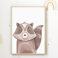 Laden Sie das Bild in den Galerie-Viewer, Waldtiere Waschbär Wolf Reh 3er Set Kinderzimmer Bilder DIN A4 Poster Babyzimmer Wandbilder Dekoration