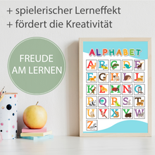 Laden Sie das Bild in den Galerie-Viewer, Kinderposter 6er Set Alphabet, Zahlen, Monate, Körper, Gefühle, Farben Lernposter Kinderzimmer Wandbilder ABC