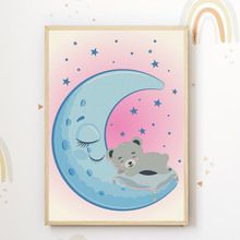 Laden Sie das Bild in den Galerie-Viewer, Mond Schlafende Tiere Bär Elefant Giraffe Bilder 3er Set DIN A4 Kinderzimmer Wandbilder Babyzimmer Poster Dekoration
