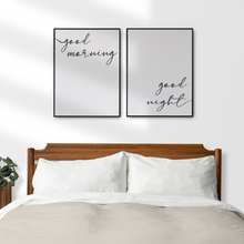Laden Sie das Bild in den Galerie-Viewer, 2er Set Poster Good Morning Good Night Wandbild Schlafzimmer Bett Zuhause Wanddeko
