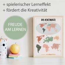 Laden Sie das Bild in den Galerie-Viewer, 3er Set Lernposter Kontinente Sonnensystem Mondphase Kinderposter | Kinderzimmer Wandbilder Kindergarten Grundschule Lernhilfe für Kinder