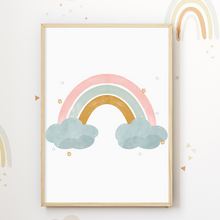 Laden Sie das Bild in den Galerie-Viewer, Regenbogen Sonne Schmetterlinge Bilder 4er Set DIN A4 Kinderzimmer Wandbilder Babyzimmer Poster Dekoration