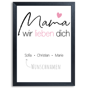 Mama Poster personalisierbar Familienmitglieder DIN A4 Kunstdruck Muttertag Geschenk Danksagung Beste Mutter Wandbild