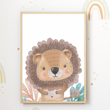 Laden Sie das Bild in den Galerie-Viewer, Löwe Nilpferd Tiger Elefant Safari Tiere 4er Set Kinderzimmer Bilder DIN A4 Wandbilder Deko Babyzimmer Poster