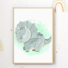 Laden Sie das Bild in den Galerie-Viewer, Niedliche Dinosaurier Bilder 3er Set DIN A4 Kinderzimmer Dino Wandbilder Babyzimmer Poster Dekoration