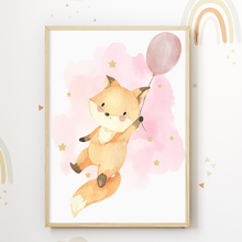 Laden Sie das Bild in den Galerie-Viewer, Kleines Wunder Fuchs Regenbogen Luftballon Bilder 3er Set DIN A4 Kinderzimmer Wandbilder Babyzimmer Poster Dekoration