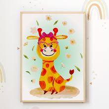 Laden Sie das Bild in den Galerie-Viewer, Safari Afrika Tiere Bilder 3er Set DIN A4 Kinderzimmer Wandbilder Babyzimmer Poster Dekoration Giraffe Löwe Elefant