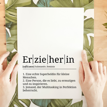 Laden Sie das Bild in den Galerie-Viewer, Erzieherin Poster Definition Kunstdruck Wandbild Geschenk