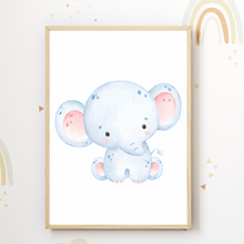 Laden Sie das Bild in den Galerie-Viewer, Niedliche Safari Tiere Elefant Zebra Giraffe 3er Set Kinderzimmer Bilder DIN A4 Wandbilder Deko Babyzimmer Poster