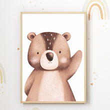 Laden Sie das Bild in den Galerie-Viewer, Waldtiere 6er Set Kinderzimmer Bilder DIN A4 Wandbilder Deko Babyzimmer Poster - Bär Fuchs Reh Waschbär Eichhörnchen Hase