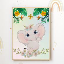 Laden Sie das Bild in den Galerie-Viewer, Süße Tiere Elefant Giraffe Tiger Bilder 3er Set DIN A4 Kinderzimmer Wandbilder Babyzimmer Poster Dekoration