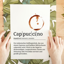 Laden Sie das Bild in den Galerie-Viewer, Cappuccino Poster Definition - Kaffee Wandbild Barista Küche Wanddeko