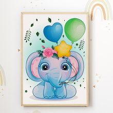 Laden Sie das Bild in den Galerie-Viewer, Zoo Safari Afrika Tiere Luftballon Bilder 4er Set DIN A4 Kinderzimmer Wandbilder Babyzimmer Poster Dekoration