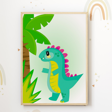 Laden Sie das Bild in den Galerie-Viewer, Niedliche Dinosaurier Bilder 3er Set DIN A4 Kinderzimmer Dino Wandbilder Babyzimmer Poster Dekoration