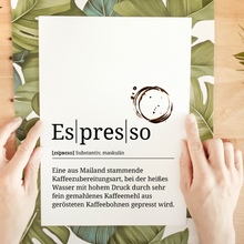 Laden Sie das Bild in den Galerie-Viewer, Espresso Poster Definition - Kaffee Wandbild Barista Küche Wanddeko