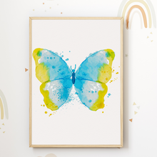 Laden Sie das Bild in den Galerie-Viewer, Bunte Schmetterlinge Regenbogen Bilder 3er Set DIN A4 Kinderzimmer Wandbilder Babyzimmer Poster Dekoration