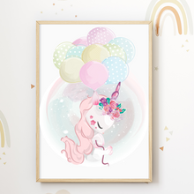 Laden Sie das Bild in den Galerie-Viewer, Einhorn Regenbogen Bilder 4er Set DIN A4 Kinderzimmer Wandbilder Babyzimmer Poster Dekoration