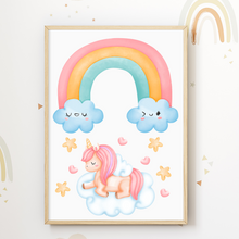 Laden Sie das Bild in den Galerie-Viewer, Einhorn Regenbogen 4er Set Kinderzimmer Bilder DIN A4 Poster Babyzimmer Wandbilder Dekoration