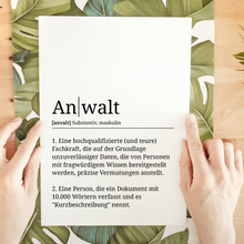 Laden Sie das Bild in den Galerie-Viewer, Anwalt Poster Definition Kunstdruck Wandbild Geschenk