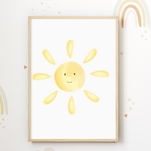 Laden Sie das Bild in den Galerie-Viewer, Pastell Sonne Regenbogen Wolke 3er Set Kinderzimmer Bilder DIN A4 Poster Babyzimmer Wandbilder Dekoration