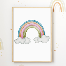 Laden Sie das Bild in den Galerie-Viewer, Wolke Sonne Regenbogen Bilder 3er Set DIN A4 Kinderzimmer Wandbilder Babyzimmer Poster Dekoration