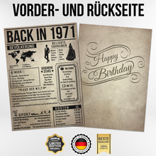 Laden Sie das Bild in den Galerie-Viewer, 54. Geburtstag Geschenkidee personalisierbar | Poster Jahrgang 1971 Geschenk | Back in 1971 Rückblick
