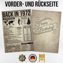 Laden Sie das Bild in den Galerie-Viewer, 54. Geburtstag Geschenkidee personalisierbar | Poster Jahrgang 1972 Geschenk | Back in 1972 Rückblick