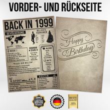 Laden Sie das Bild in den Galerie-Viewer, 27. Geburtstag Geschenkidee personalisierbar | Poster Jahrgang 1999 Geschenk | Back in 1999 Rückblick
