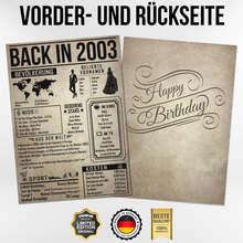 Laden Sie das Bild in den Galerie-Viewer, 23. Geburtstag Geschenkidee personalisierbar | Poster Jahrgang 2003 Geschenk | Back in 2003 Rückblick