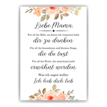 Laden Sie das Bild in den Galerie-Viewer, Mama Danksagung Kunstdruck Poster Muttertag Geschenk Dankeschön Beste Mutter Wandbild Mama Geburtstag Weihnachten