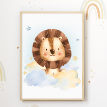 Laden Sie das Bild in den Galerie-Viewer, Niedliche Tiere Bilder 4er Set DIN A4 Kinderzimmer Wandbilder Babyzimmer Poster Dekoration - Löwe Giraffe Elefant Zebra