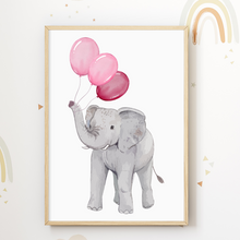 Laden Sie das Bild in den Galerie-Viewer, Niedliche Safari Tiere Luftballon Bilder 3er Set DIN A4 Kinderzimmer Wandbilder Babyzimmer Poster Dekoration - Giraffe Elefant Zebra