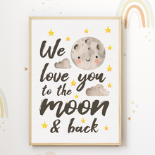Laden Sie das Bild in den Galerie-Viewer, We love you - Mond 3er Set Kinderzimmer Bilder DIN A4 Wandbilder Deko Babyzimmer Poster
