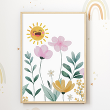 Laden Sie das Bild in den Galerie-Viewer, Sonne Wolke Blumen Regenbogen 4er Set DIN A4 Kinderzimmer Wandbilder Babyzimmer Poster Dekoration