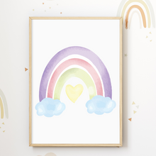 Laden Sie das Bild in den Galerie-Viewer, Pastell Sonne Regenbogen Wolke 3er Set Kinderzimmer Bilder DIN A4 Poster Babyzimmer Wandbilder Dekoration