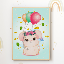 Laden Sie das Bild in den Galerie-Viewer, Luftballon Tiere Bilder 3er Set DIN A4 Kinderzimmer Wandbilder Babyzimmer Poster Dekoration - Fuchs Maus Koala