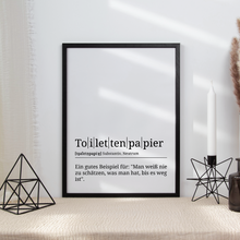 Laden Sie das Bild in den Galerie-Viewer, Toilettenpapier Poster Definition Kunstdruck Wandbild Geschenk