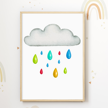 Laden Sie das Bild in den Galerie-Viewer, Wolke Sonne Regenbogen Bilder 3er Set DIN A4 Kinderzimmer Wandbilder Babyzimmer Poster Dekoration