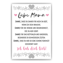 Laden Sie das Bild in den Galerie-Viewer, Mama Poster DIN A4 Danksagung Kunstdruck Muttertag Geschenk Dankeschön Beste Mutter Wandbild Mama Geburtstag Weihnachten