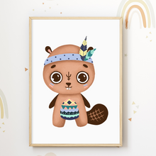 Laden Sie das Bild in den Galerie-Viewer, Indianer Tiere 3er Set Kinderzimmer Bilder DIN A4 Poster Babyzimmer Wandbilder Dekoration - Reh Biber Hase