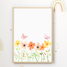 Laden Sie das Bild in den Galerie-Viewer, Regenbogen Sonne Schmetterlinge Bilder 4er Set DIN A4 Kinderzimmer Wandbilder Babyzimmer Poster Dekoration