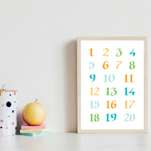 Laden Sie das Bild in den Galerie-Viewer, ABC Kinderposter 2er Set Alphabet Lernposter Buchstaben & Zahlen | Kinderzimmer Wandbilder Einschulung Kindergarten Grundschule Lernhilfe für Kinder