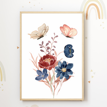 Laden Sie das Bild in den Galerie-Viewer, Natur Schmetterling Blumen 3er Set Kinderzimmer Bilder DIN A4 Wandbilder Deko Babyzimmer Poster
