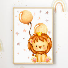 Laden Sie das Bild in den Galerie-Viewer, Zoo Safari Afrika Tiere Luftballon Bilder 4er Set DIN A4 Kinderzimmer Wandbilder Babyzimmer Poster Dekoration
